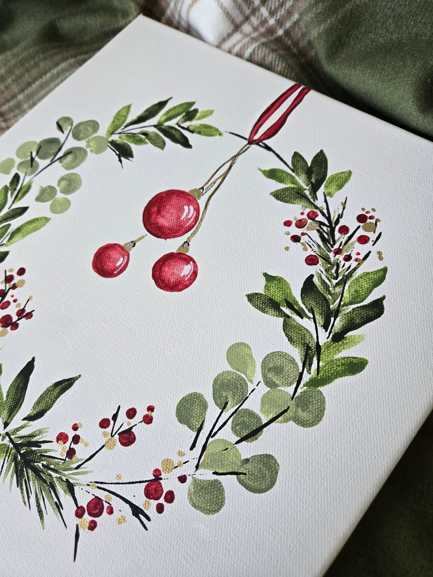 Winter Wreath 12 x 12 Acrylic on Canvas #3 Dec 11th