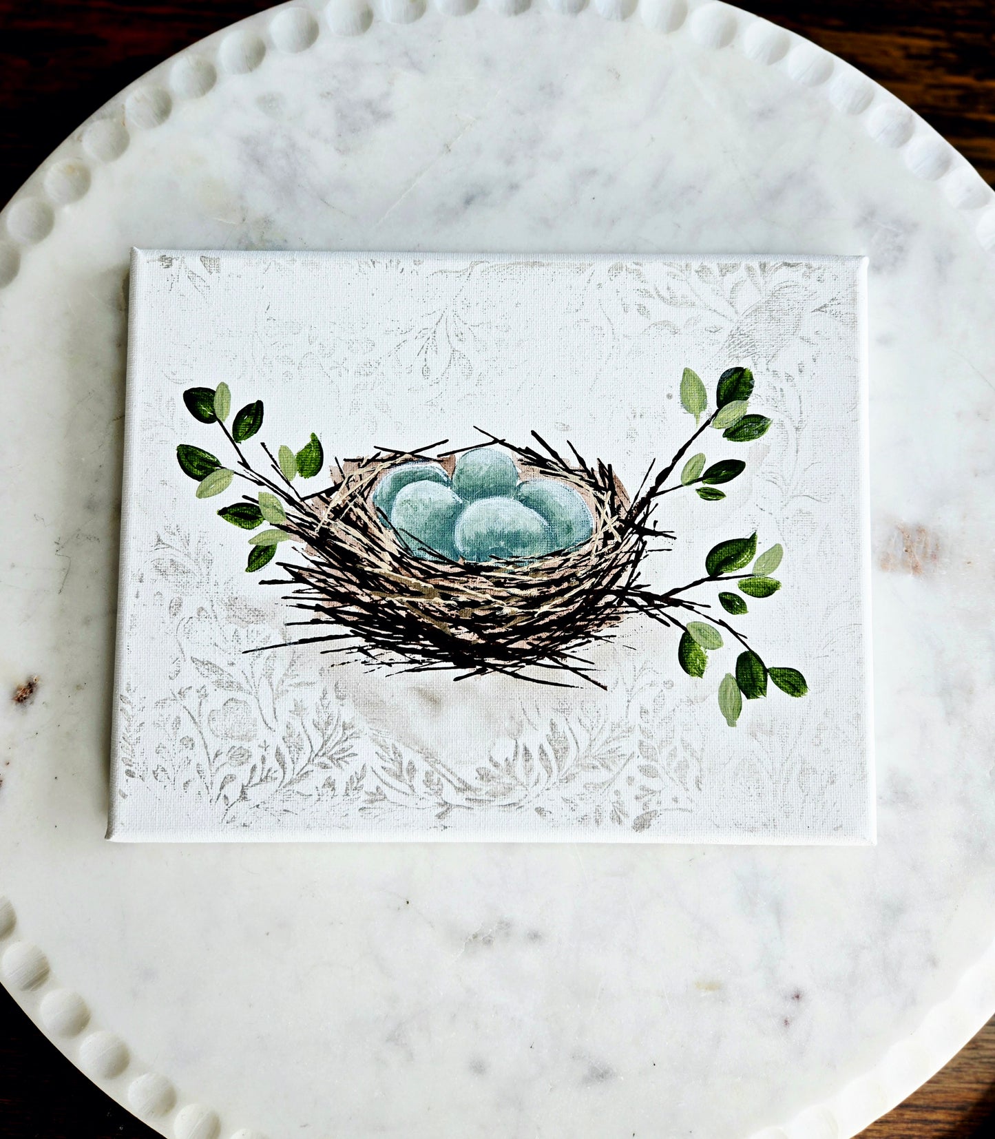 Birdie Nest w/patterned background #1 June 18th