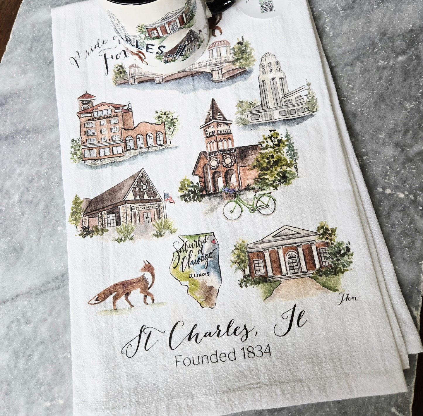 St Charles Tea Towel with Hometown Art