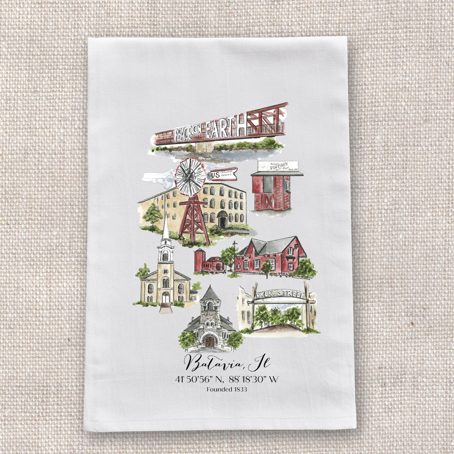 Batavia Tea Towel with Hometown Art
