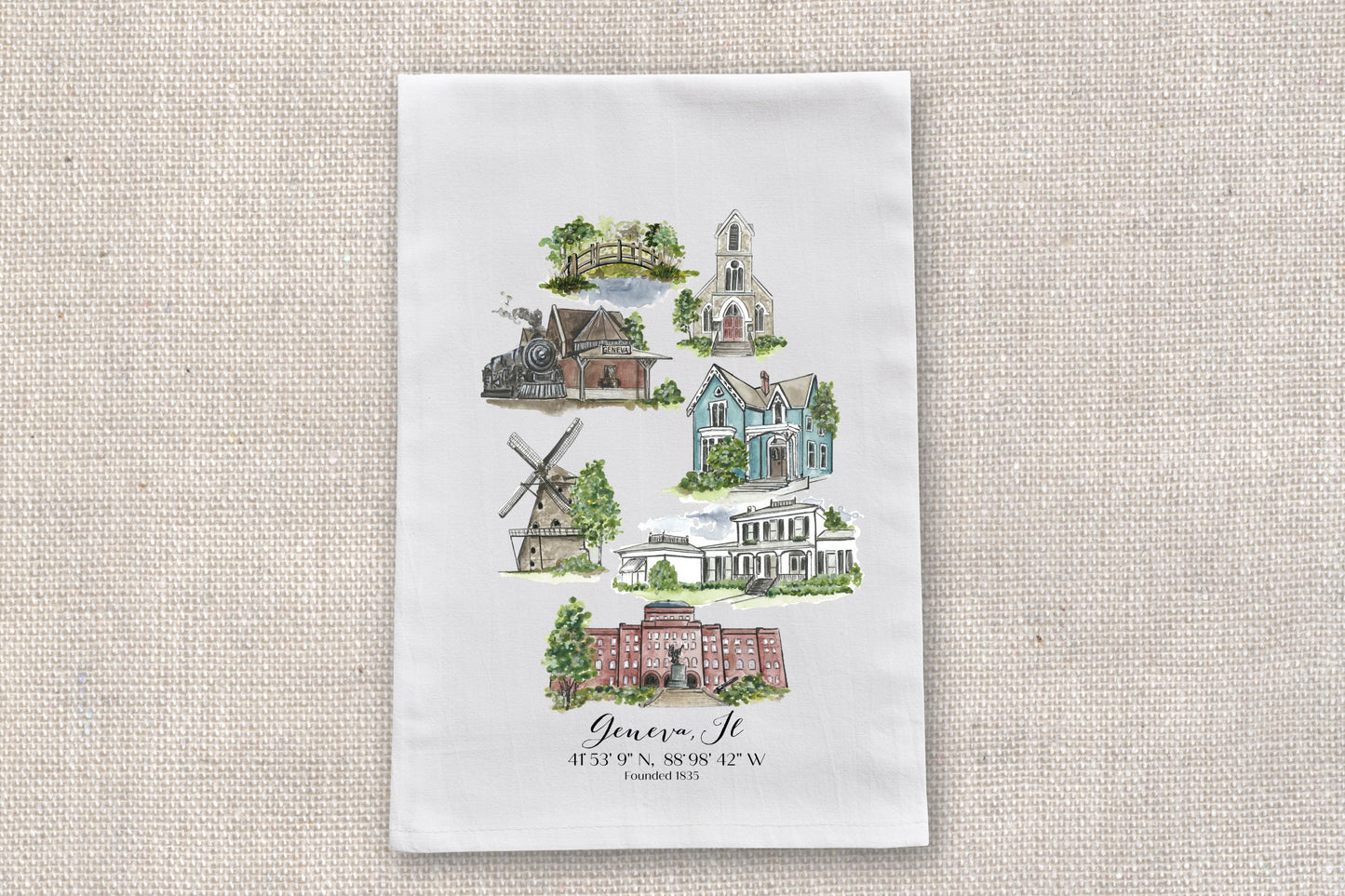 Geneva Tea Towel with Hometown Art