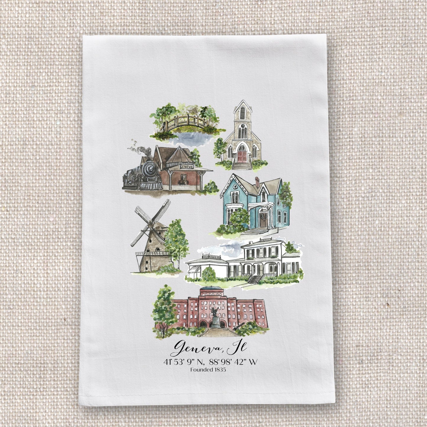 Geneva Tea Towel with Hometown Art