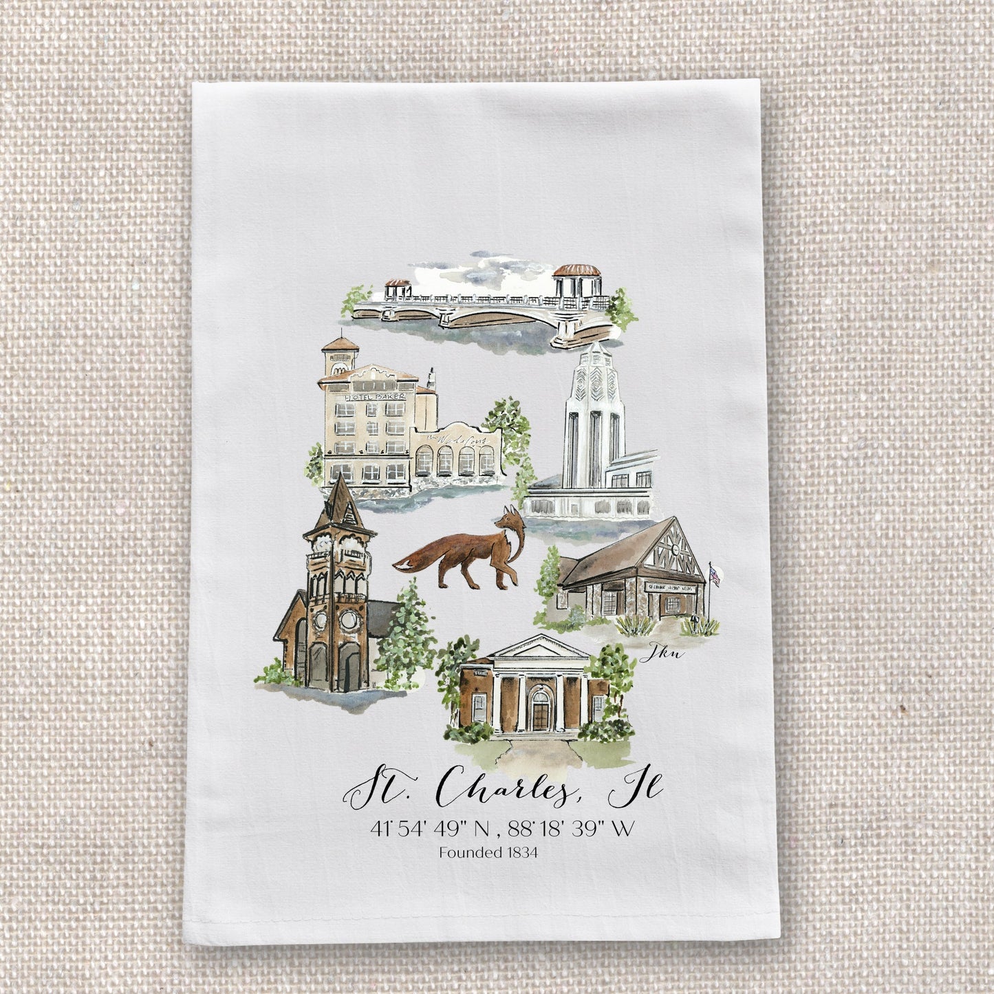 St Charles Tea Towel with Hometown Art