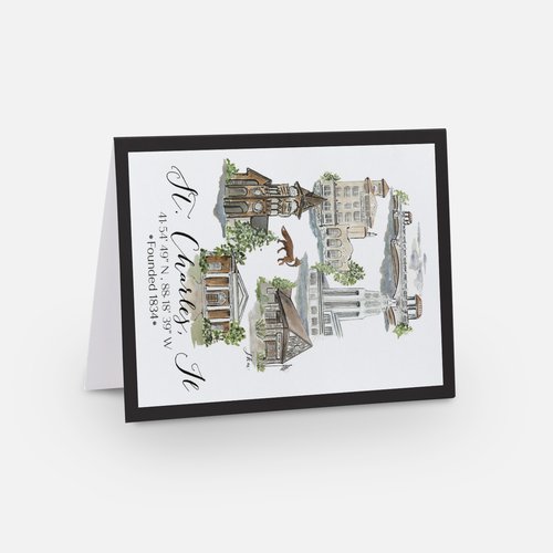 St Charles Note Card With Hometown Art