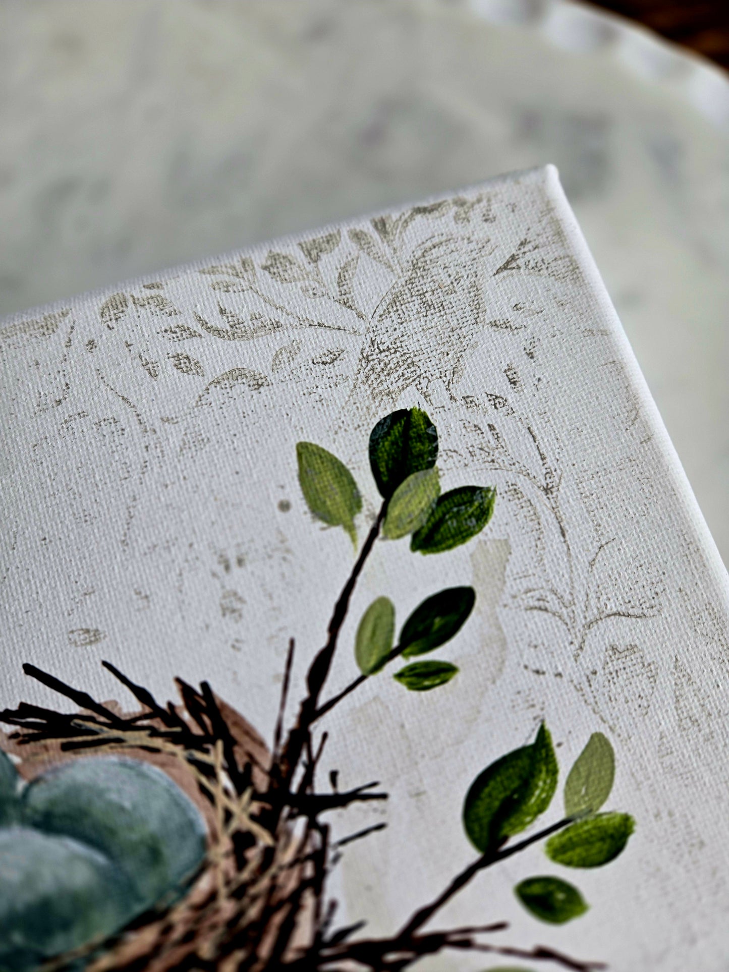 Birdie Nest w/patterned background #1 June 18th