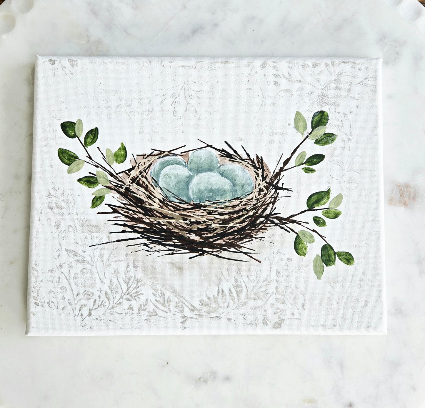 Birdie Nest w/patterned background #1 June 18th