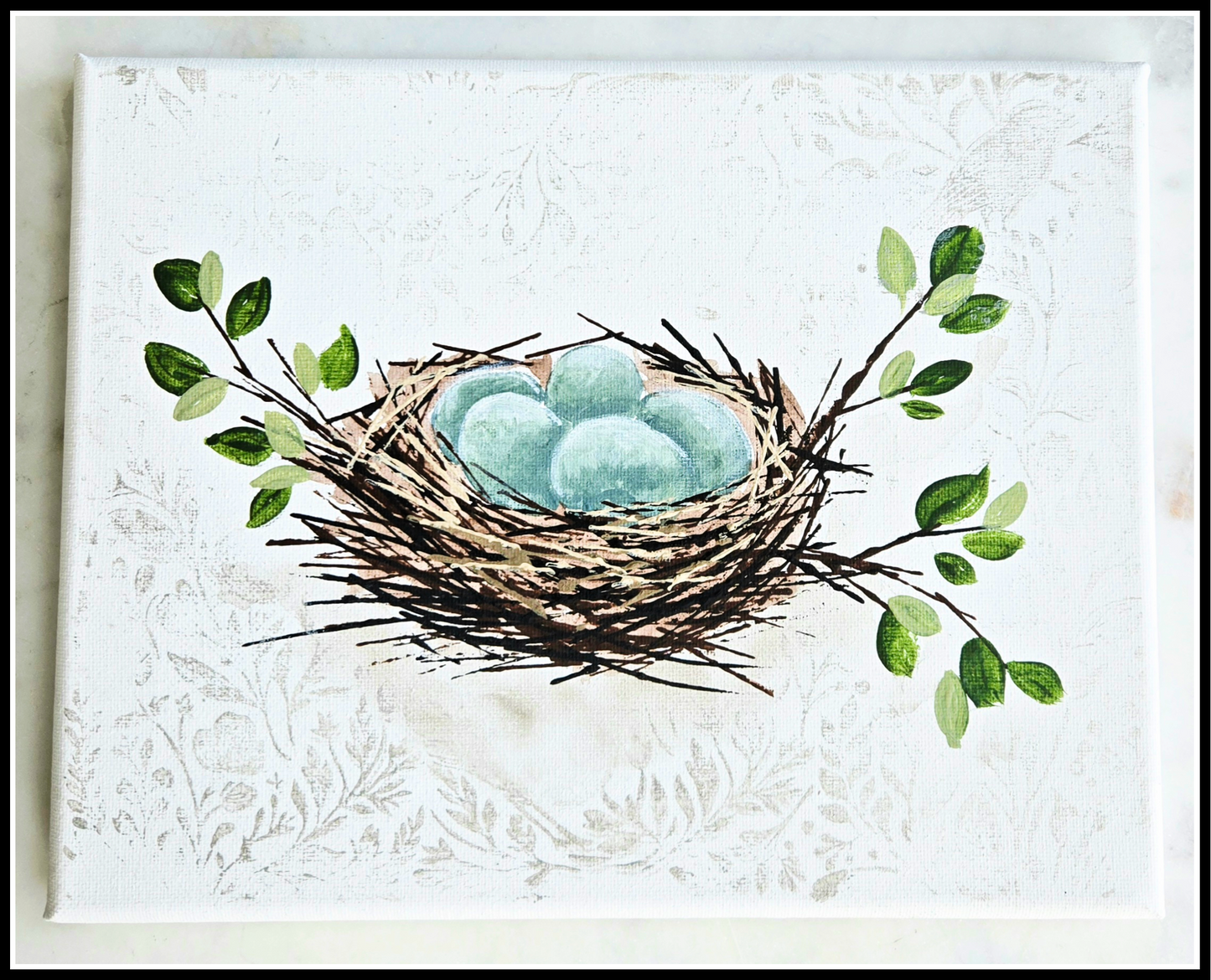 Birdie Nest w/patterned background #1 June 18th