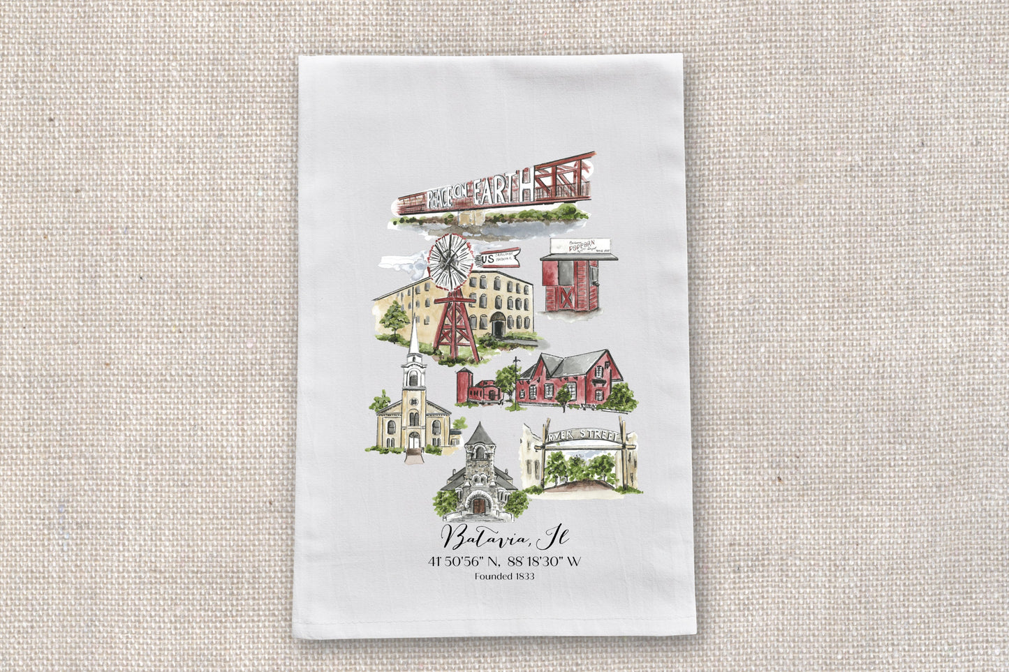 Batavia Tea Towel with Hometown Art