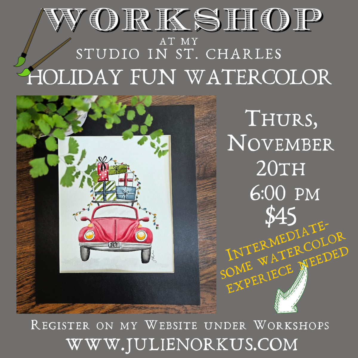 Holiday Fun Watercolor (Intermediate) Nov 20th