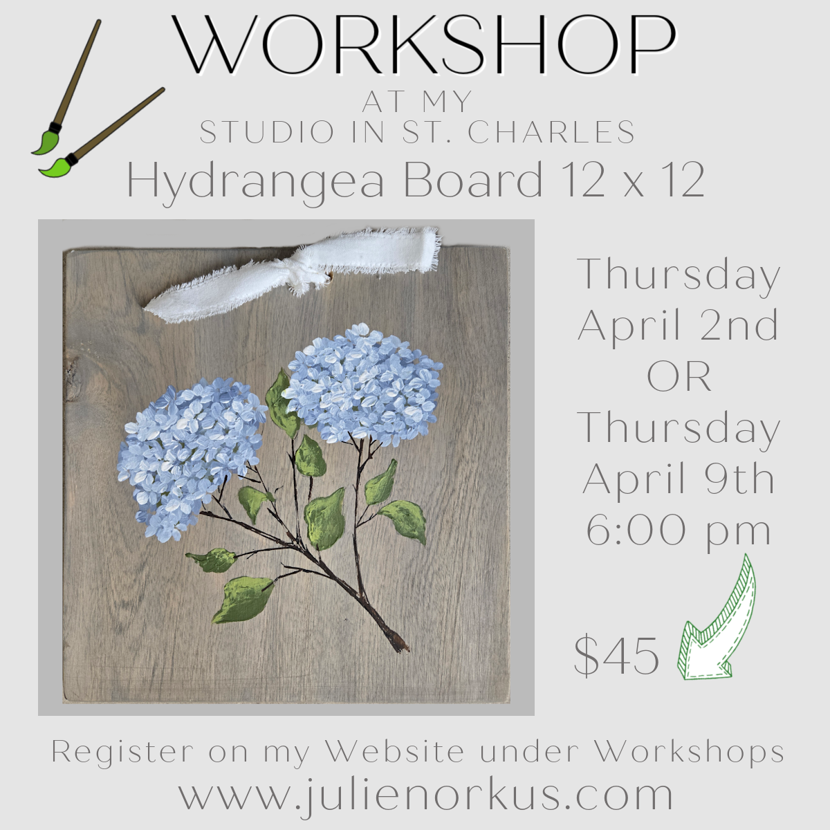 Hydrangea Board with Ribbon #2 April 9th