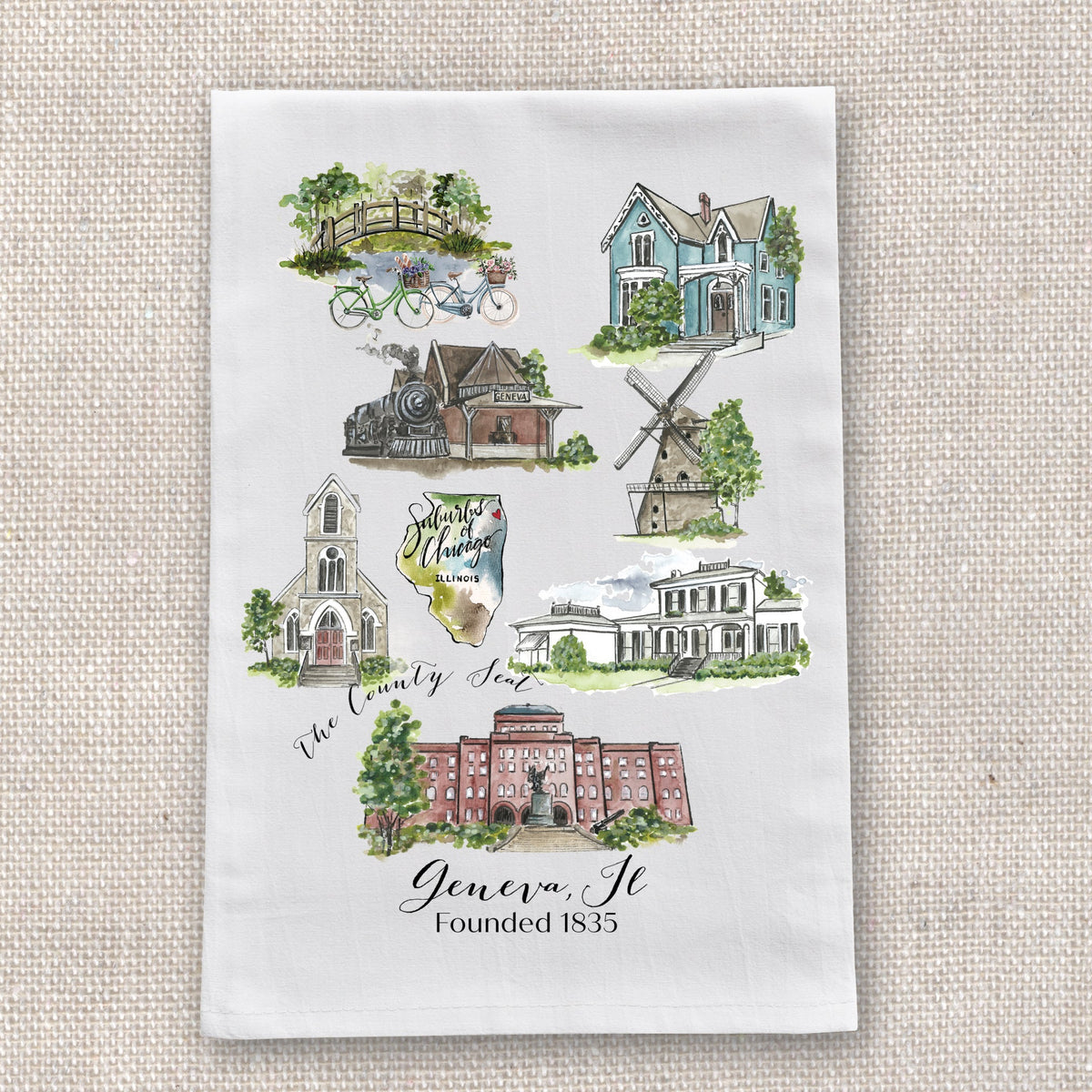 Geneva Tea Towel with Hometown Art