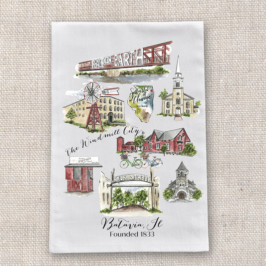 Batavia Tea Towel with Hometown Art
