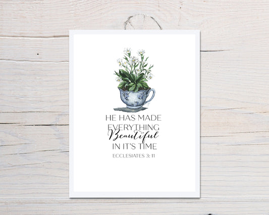 Tea Cup Daisy Message Scripture Card