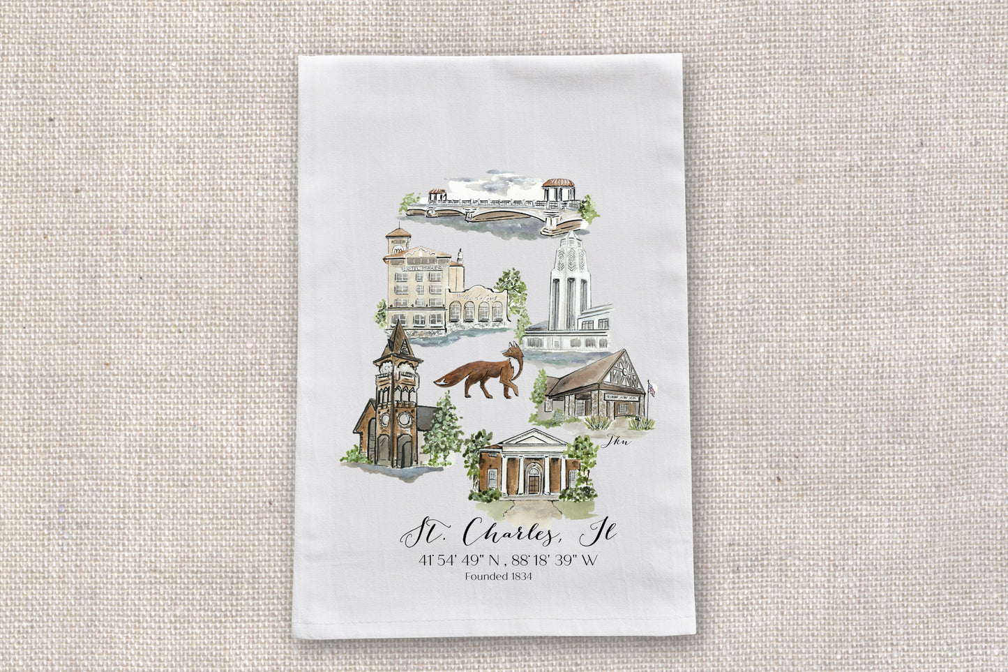 St Charles Tea Towel with Hometown Art