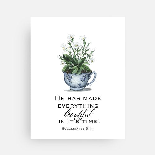 Tea Cup Daisy Message Scripture Card