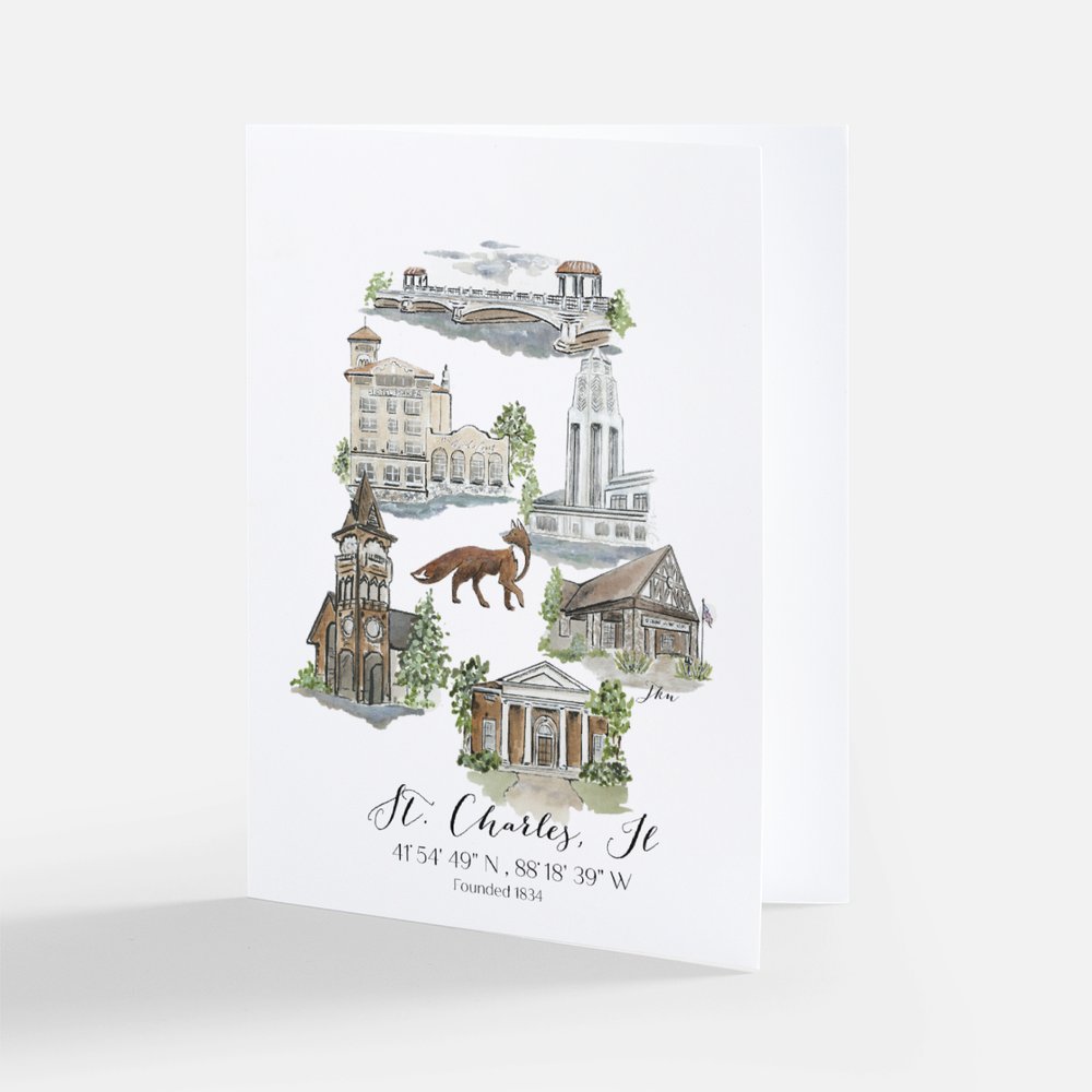 St Charles Note Card With Hometown Art